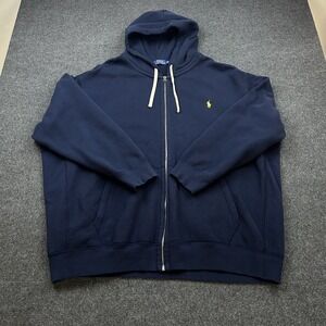 Polo Ralph Lauren Men's 4XB Full Zip Hoodie Sweater Blue Heavyweight Yellow Pony